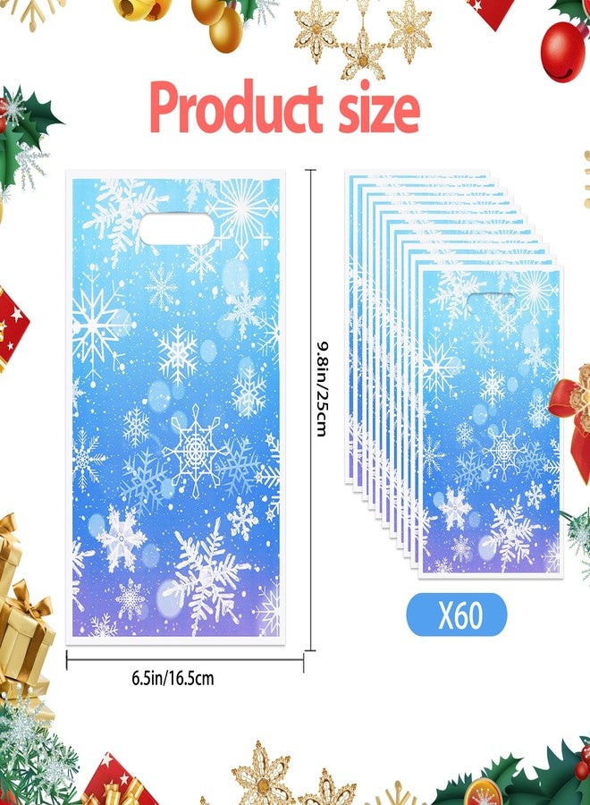 DUYIY Christmas Snowflake Gift Bags with Handles, 9.8x6.5 Inch, 60pcs Blue Plastic Party Bags for Holiday Birthday Wedding Gifts, Bulk Winter Themed Present Packaging - Image 2